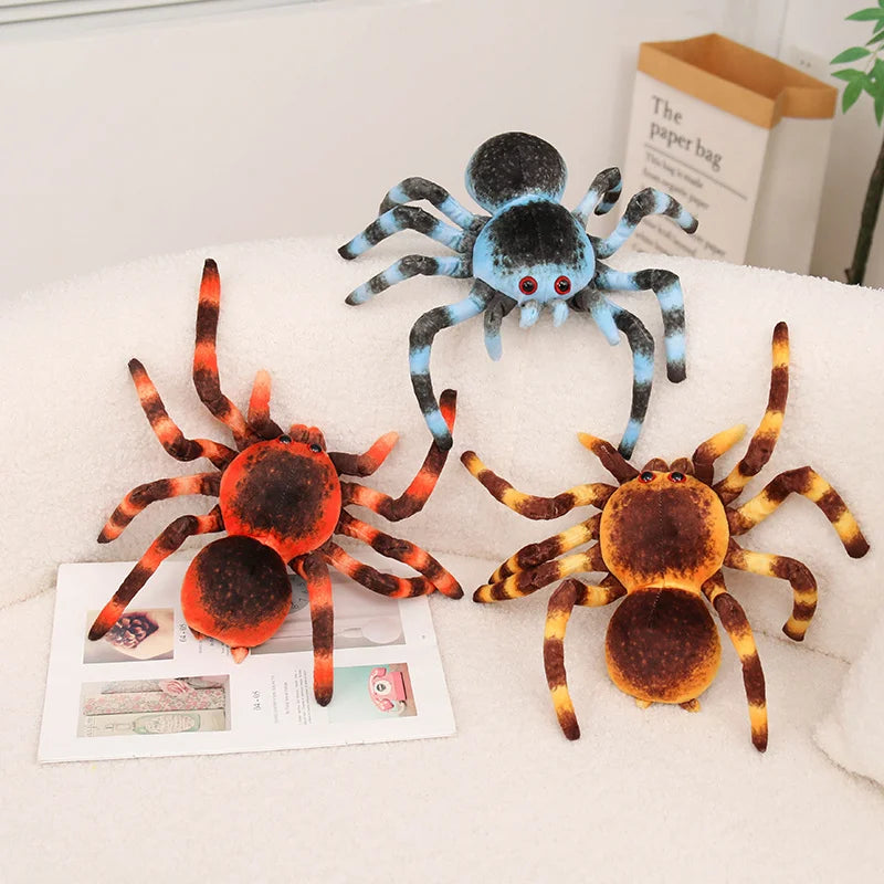 Blue Striped Plush Spider with Red Eyes