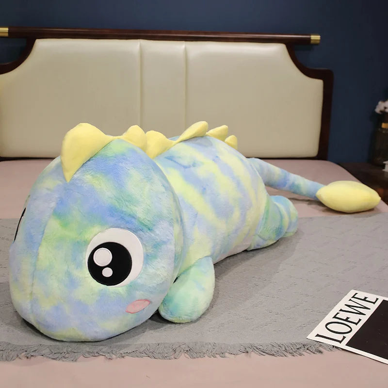 Blue and Yellow Tie-Dye Dinosaur Plush Body Pillow