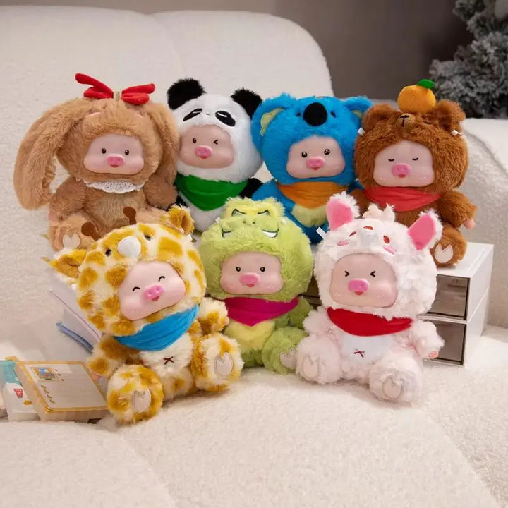 Adorable Pig Plush in Orange Giraffe Costume