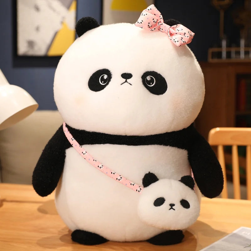 Chubby Panda Plush with Pink Bow and Mini Purse