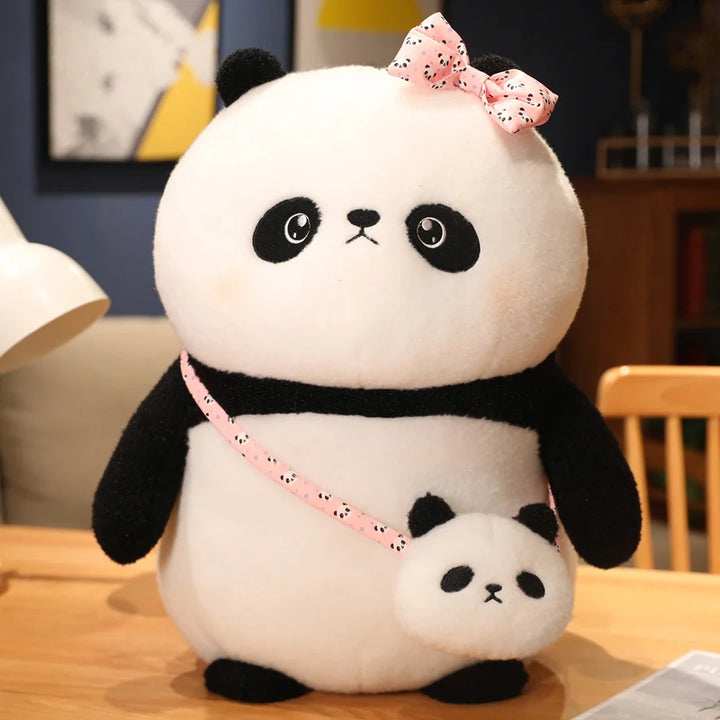 Chubby Panda Plush with Pink Bow and Mini Purse