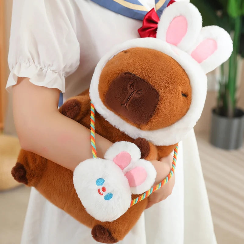 Adorable Capybara Plush with Animal Hood and Bag
