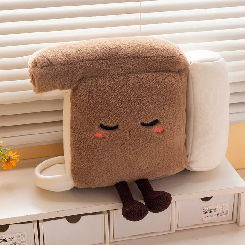 Adorable Brown Toast Plush with Sleepy Face