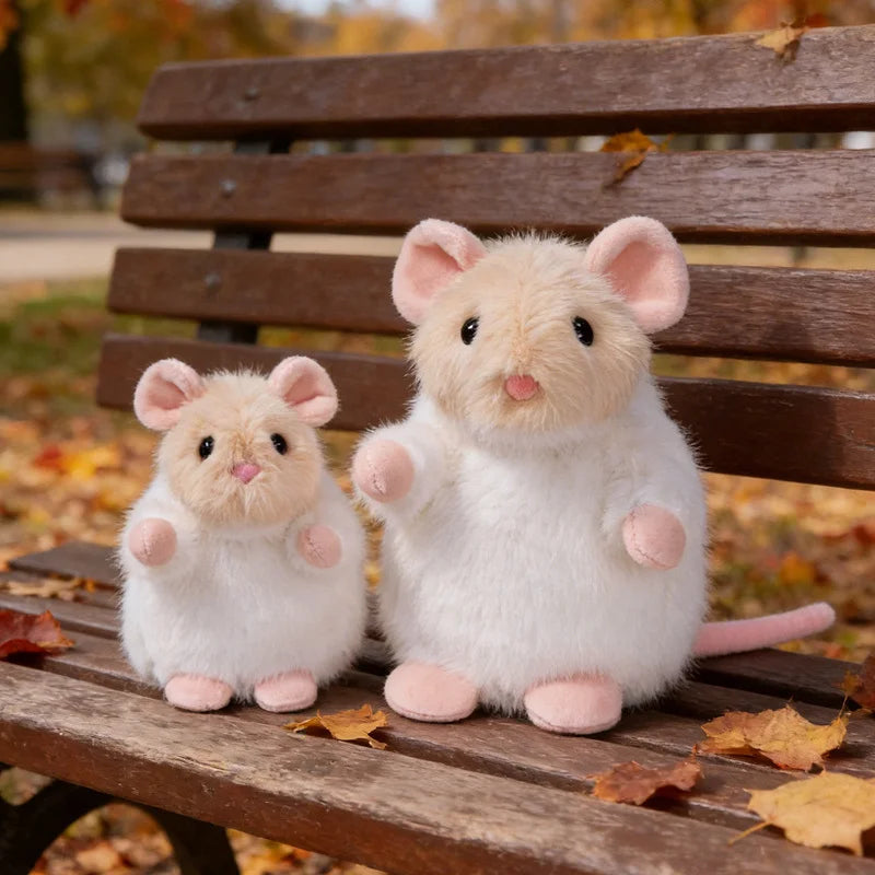 Adorable White Fuzzy Plush Mouse Toy