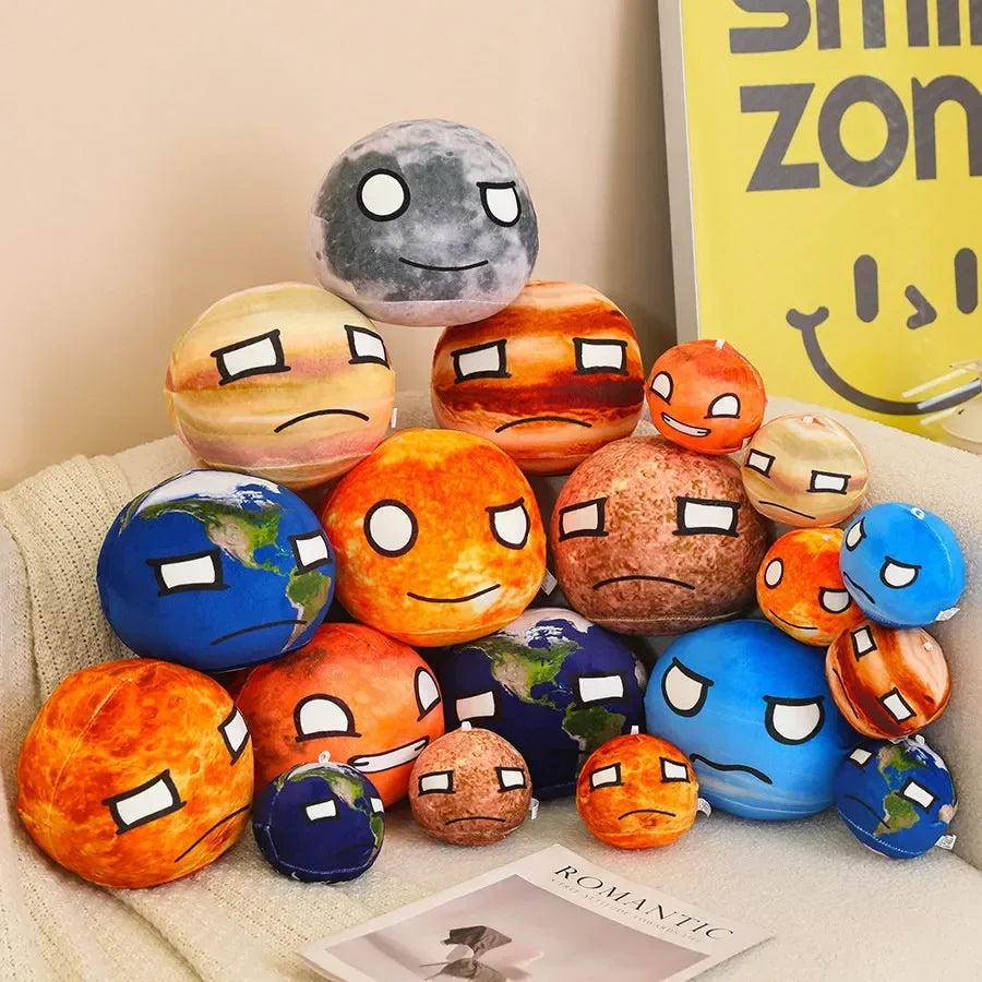 Round Orange Sun Plush Pillow with Asymmetric Face