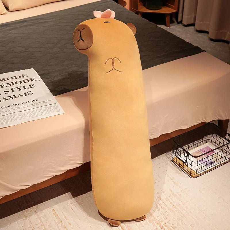 Brown Capybara Long Sleeping Pillow Doll Plush Animal Cute Plushie Stuffed Peluche Toy Present