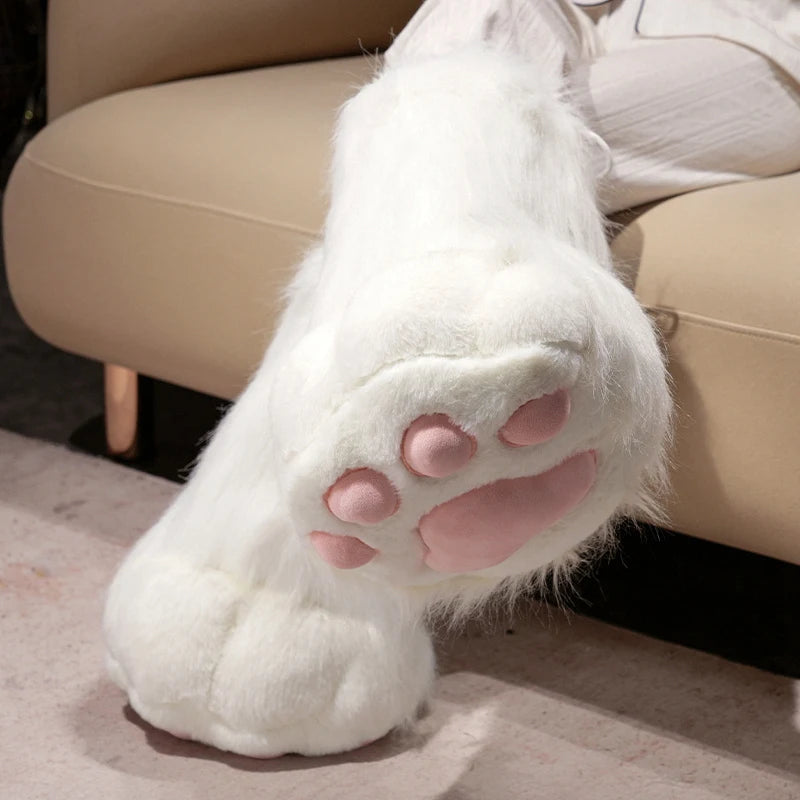 Fluffy White Paw Mittens with Pink Pads