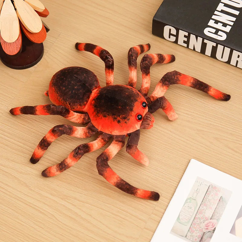 Blue Striped Plush Spider with Red Eyes