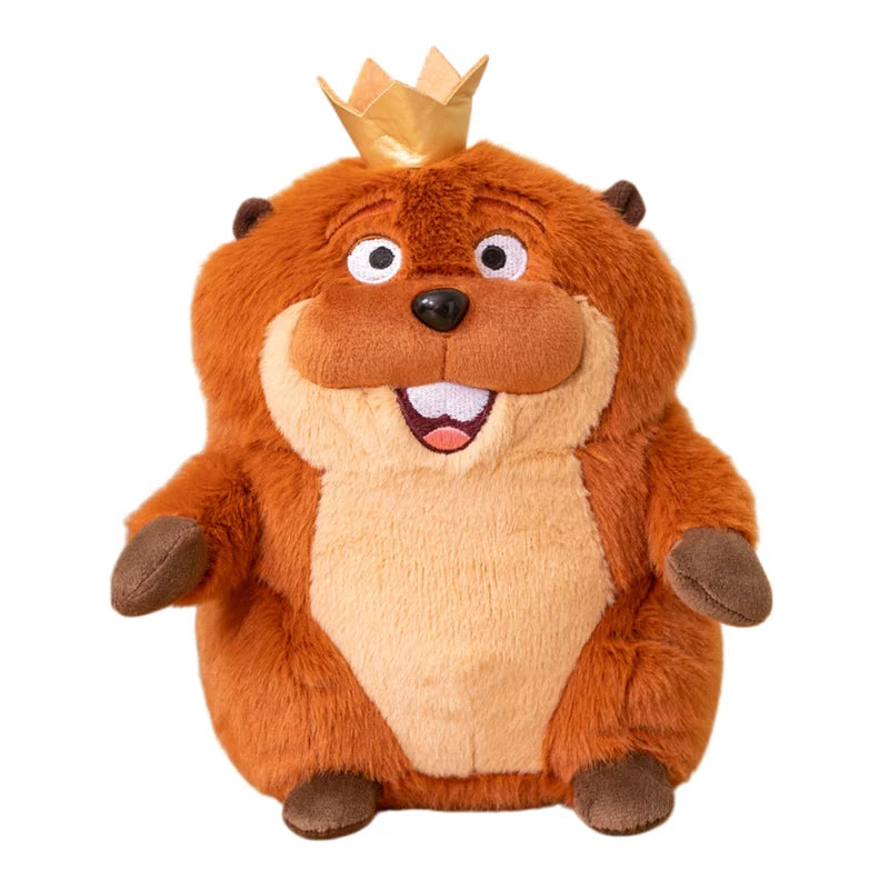 Cartoon Beaver Plush Pair with Crown