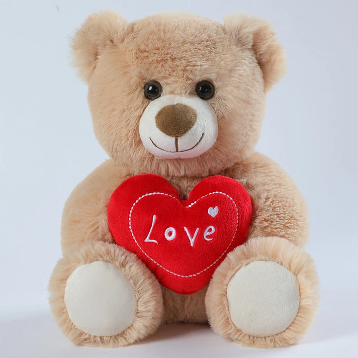 Soft Tan Plush Teddy Bear with Red 'Love' Heart