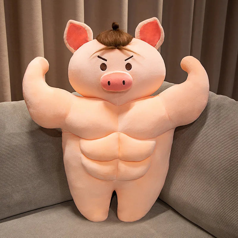 Muscle Pig Plush Toy with Denim Vest