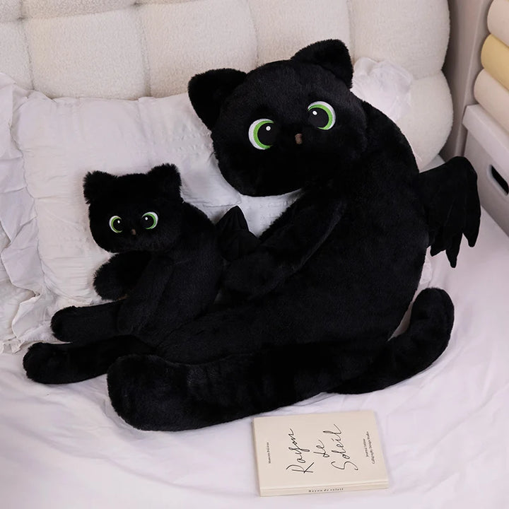 Adorable Black Dragon Cat Plush with Green Eyes