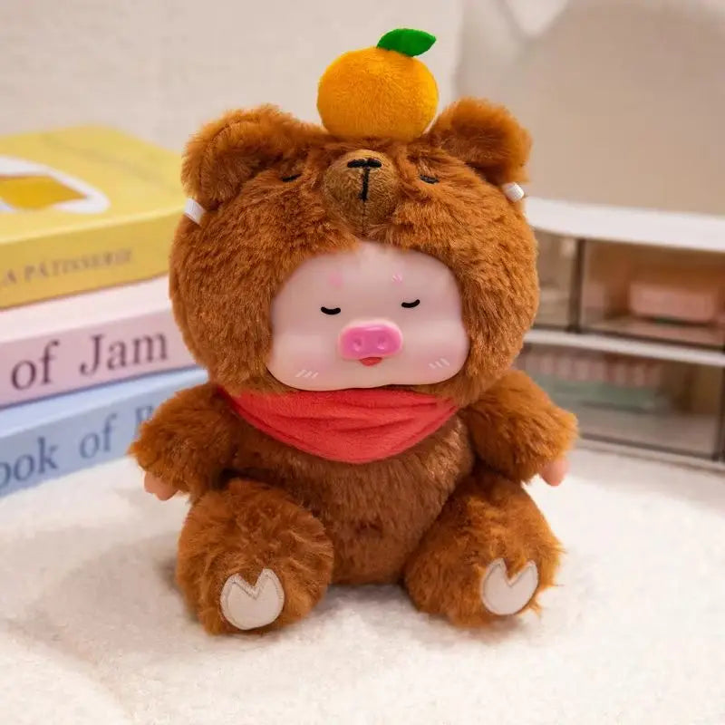 Adorable Pig Plush in Orange Giraffe Costume