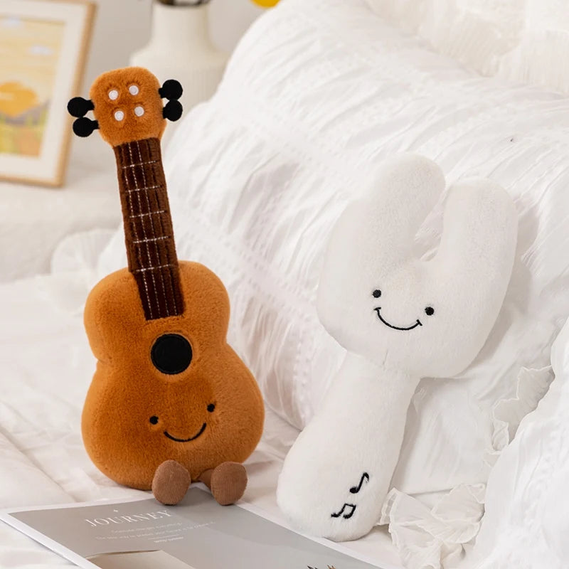 Cute Brown Violin Plush Toy with Smile Face