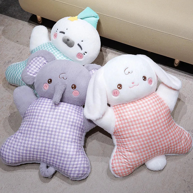 Adorable Elephant Plush Pillow with Gingham Body
