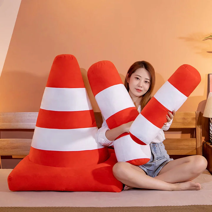 Fun Orange and White Traffic Cone Plush Pillow