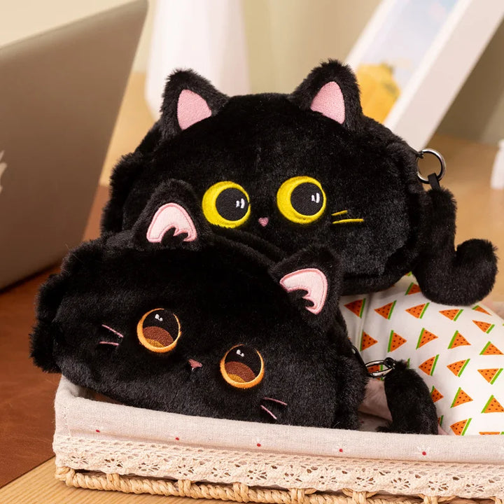 Black Cat Plush Pencil Case with Expressive Eyes