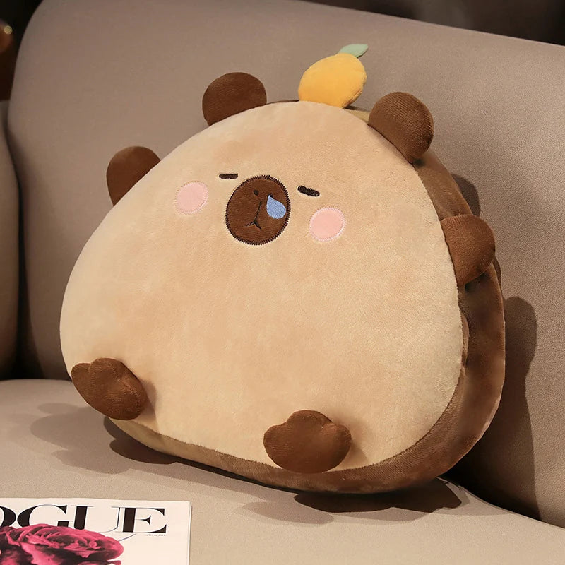 Beige Sleepy Animal Plush Pillow with Hidden Blanket