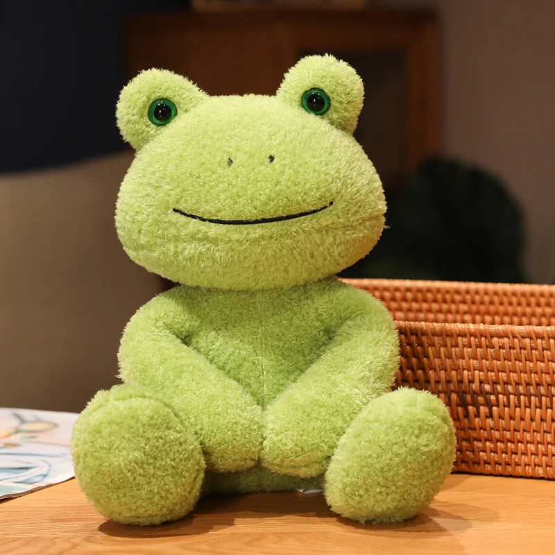 Cute Green Plush Frog with Knitted Sweater & Bag
