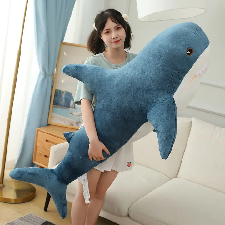 Large Blue Shark Plush Cuddle Pillow