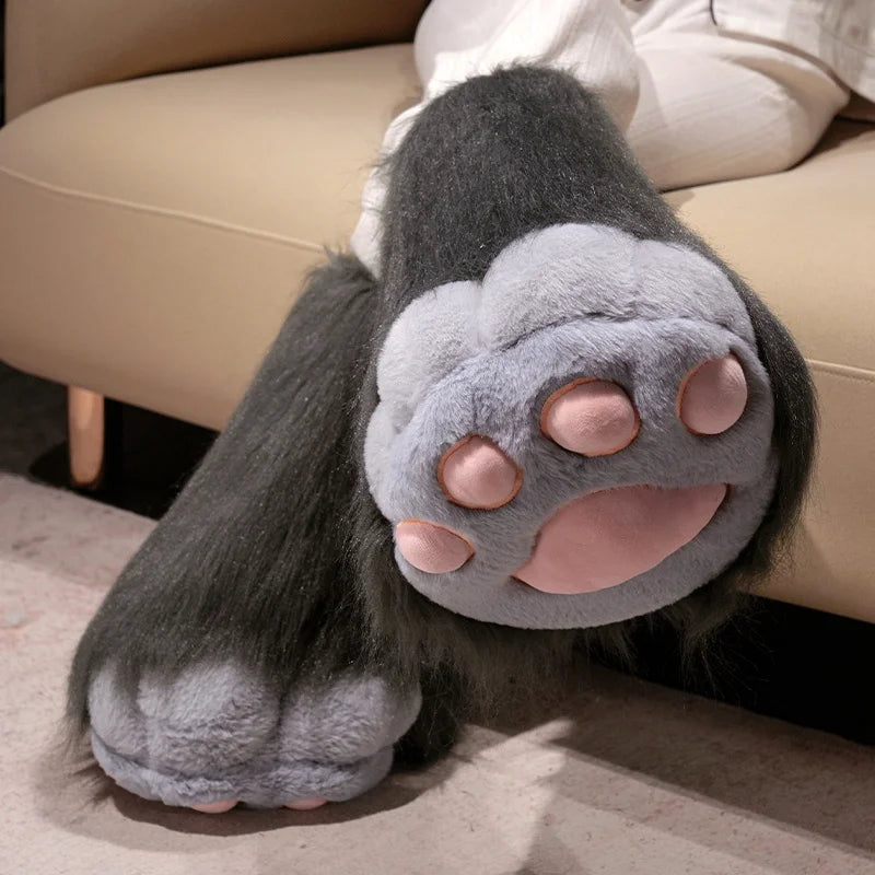 Fluffy White Paw Mittens with Pink Pads