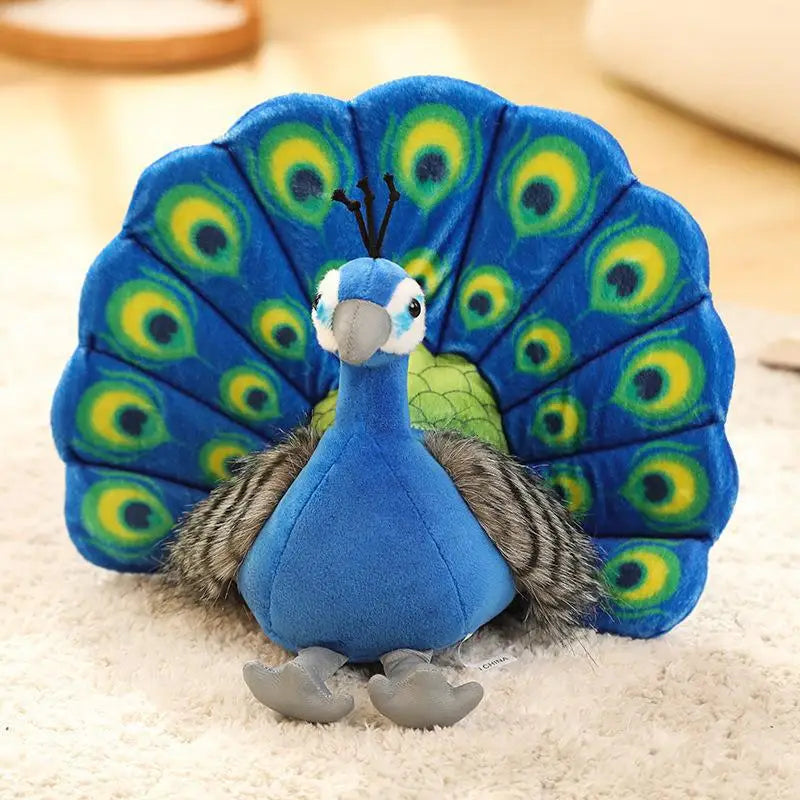 Vibrant Peacock Plush Toy with Fanned Tail