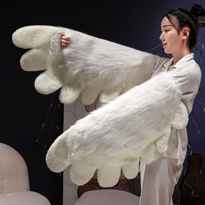 Fluffy White Paw Mittens with Pink Pads
