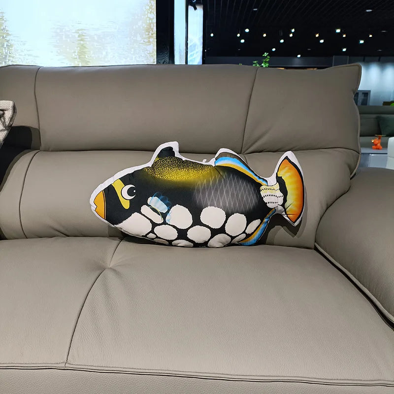 Soft Plush Fish Pillow with Colorful Marine Design