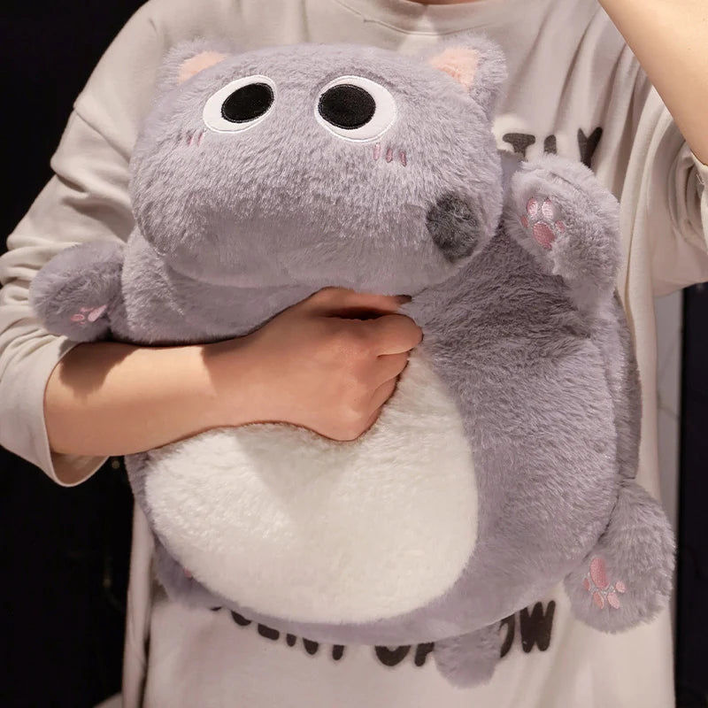 Chubby Black Mochi Cat Plush with Big Eyes