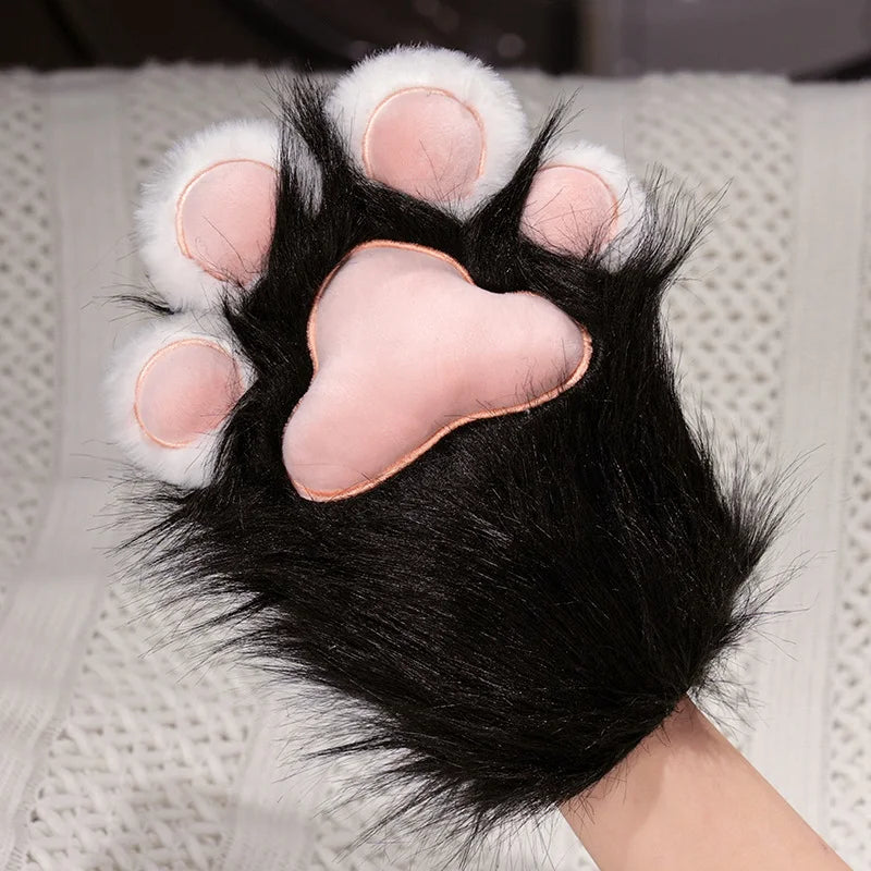 Fluffy White Paw Mittens with Pink Pads