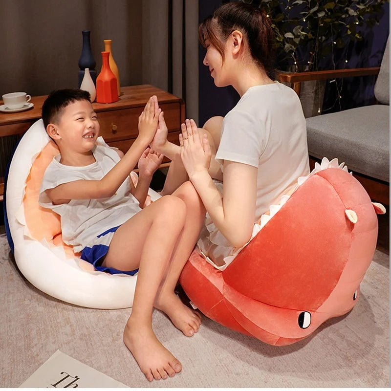 Cozy Grey Plush Shark Open Mouth Floor Bed