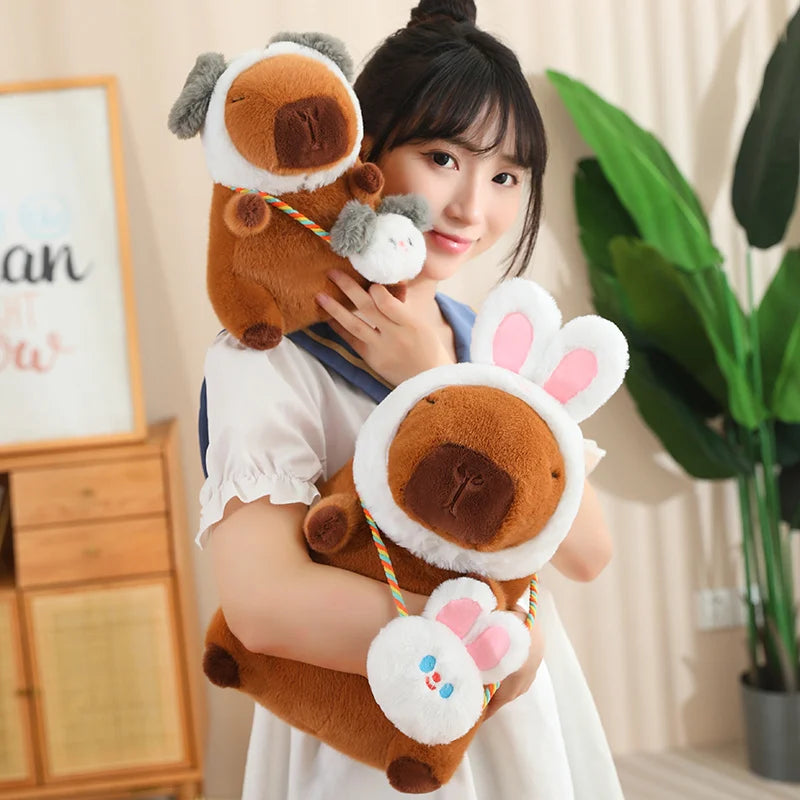 Adorable Capybara Plush with Animal Hood and Bag