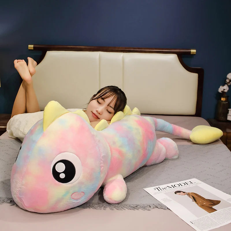 Blue and Yellow Tie-Dye Dinosaur Plush Body Pillow