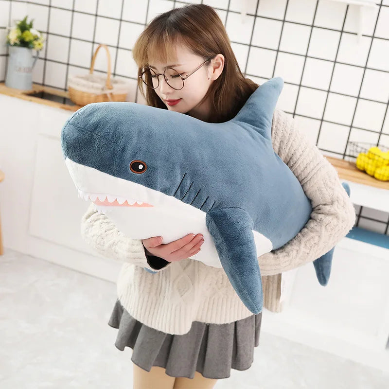 Large Blue Shark Plush Cuddle Pillow