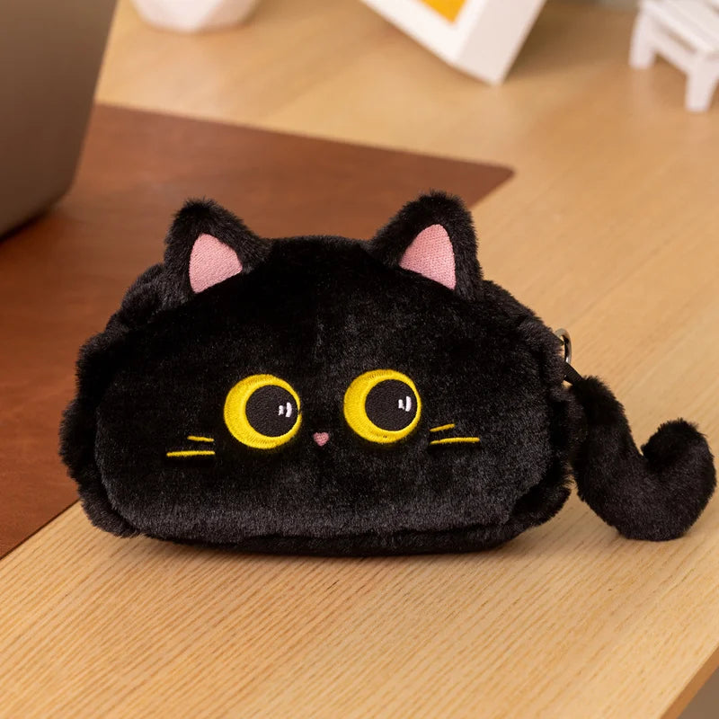 Black Cat Plush Pencil Case with Expressive Eyes