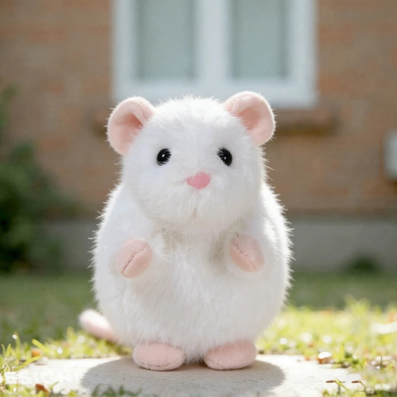 Adorable White Fuzzy Plush Mouse Toy