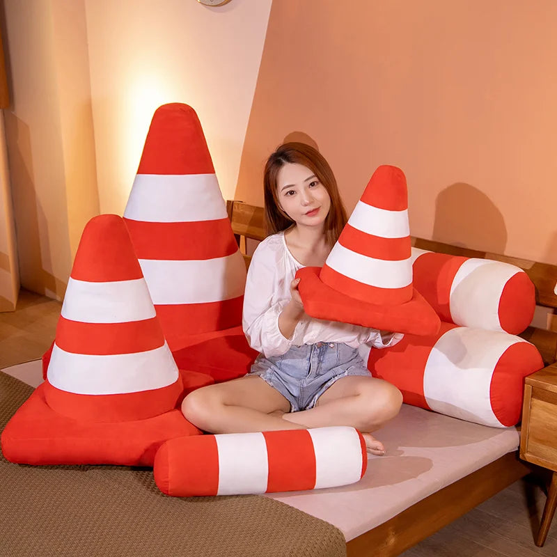 Fun Orange and White Traffic Cone Plush Pillow