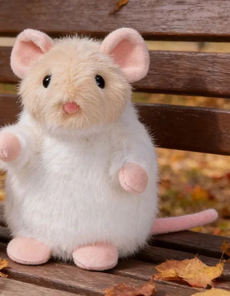 Adorable White Fuzzy Plush Mouse Toy