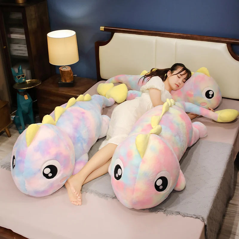 Blue and Yellow Tie-Dye Dinosaur Plush Body Pillow