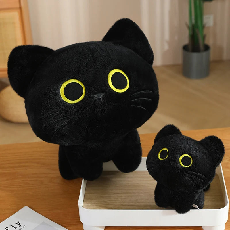 Adorable Black Cat Plush with Yellow Eyes