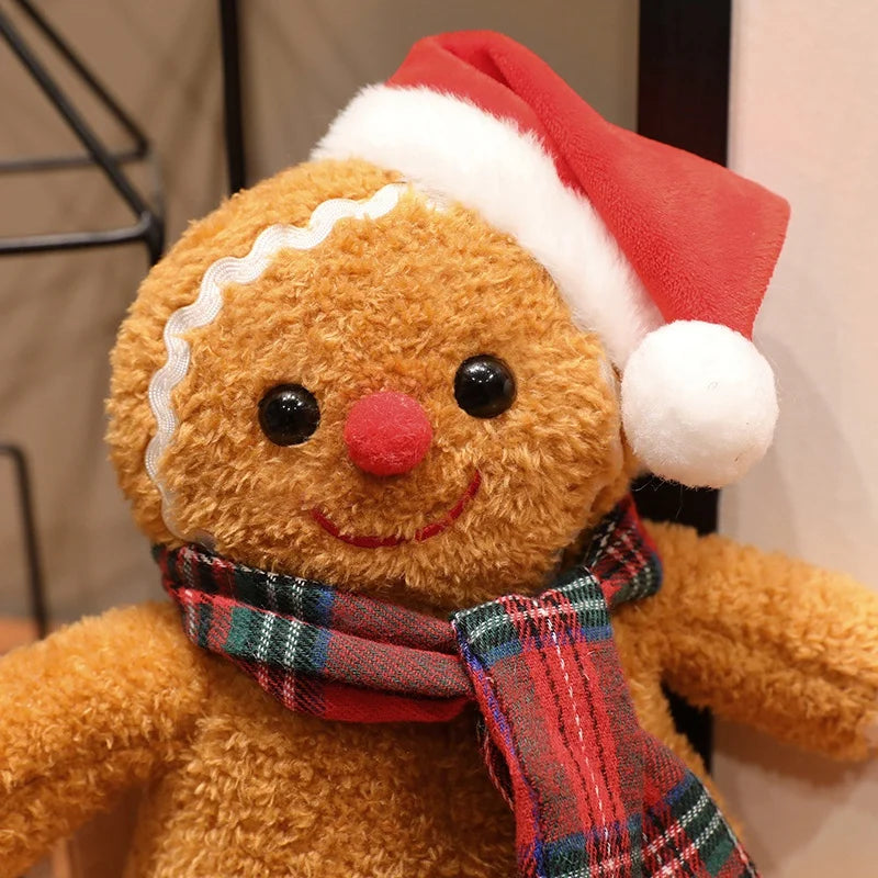 Festive Gingerbread Man Plush with Santa Hat