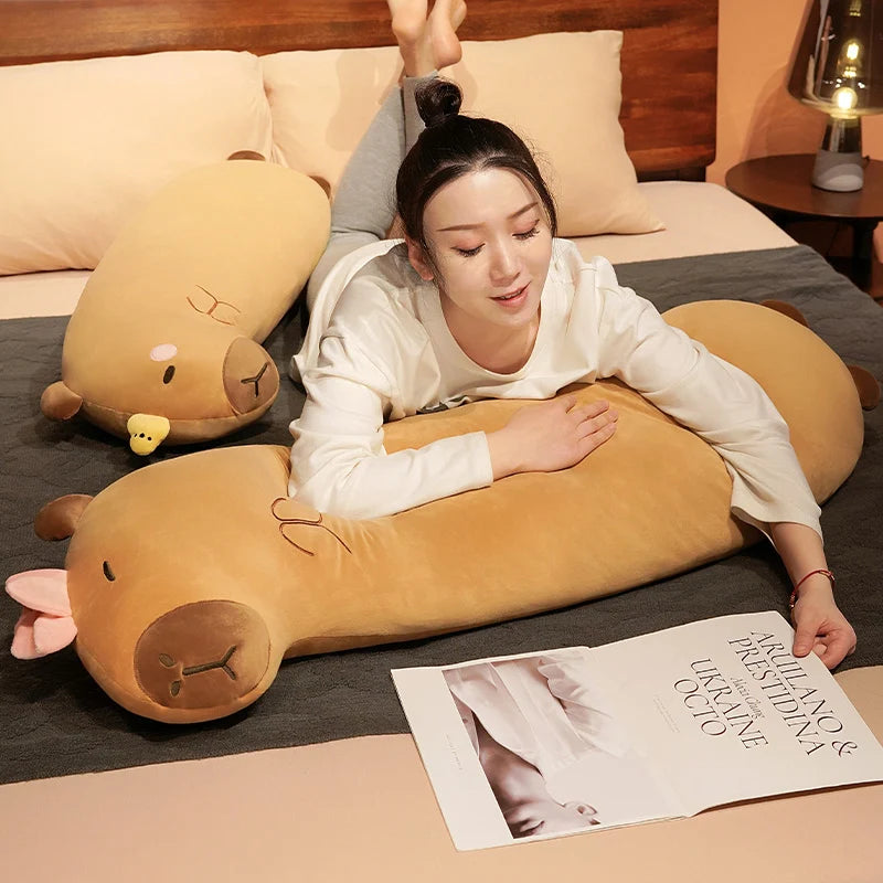 Brown Capybara Long Sleeping Pillow Doll Plush Animal Cute Plushie Stuffed Peluche Toy Present