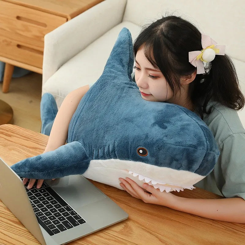 Large Blue Shark Plush Cuddle Pillow
