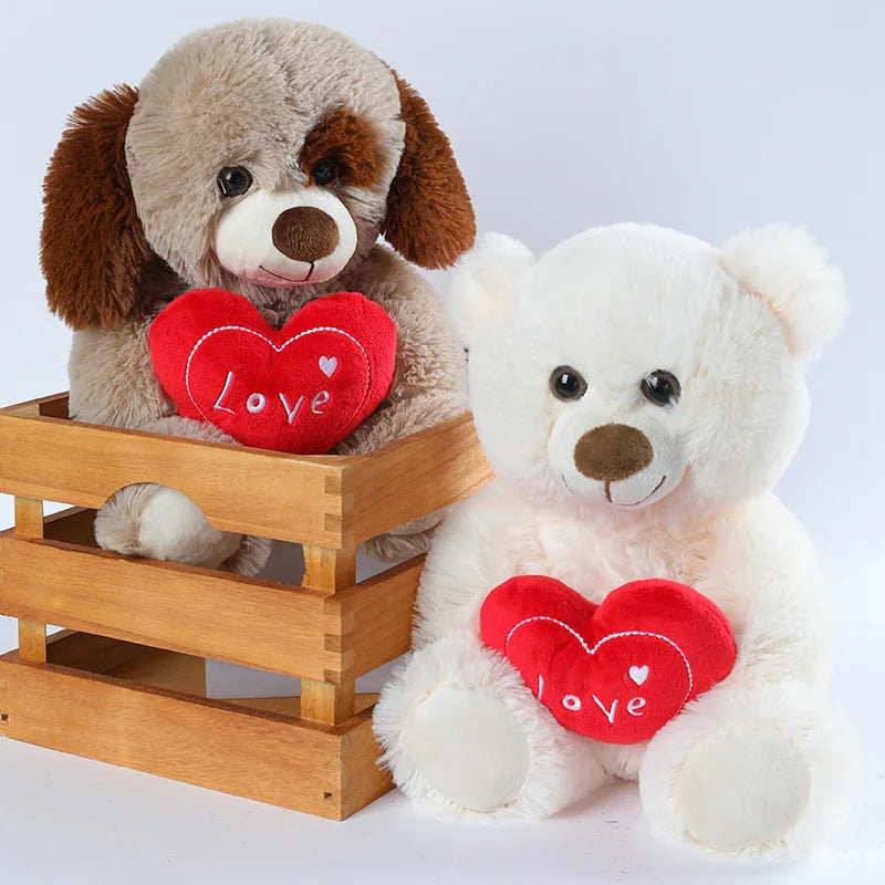 Soft Tan Plush Teddy Bear with Red 'Love' Heart
