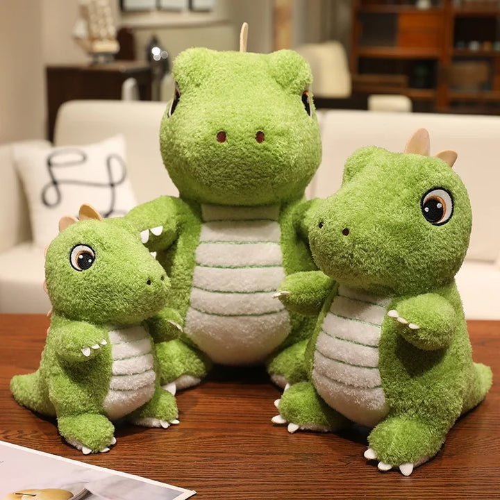 Adorable Green Dino Plush Toy with Striped Belly