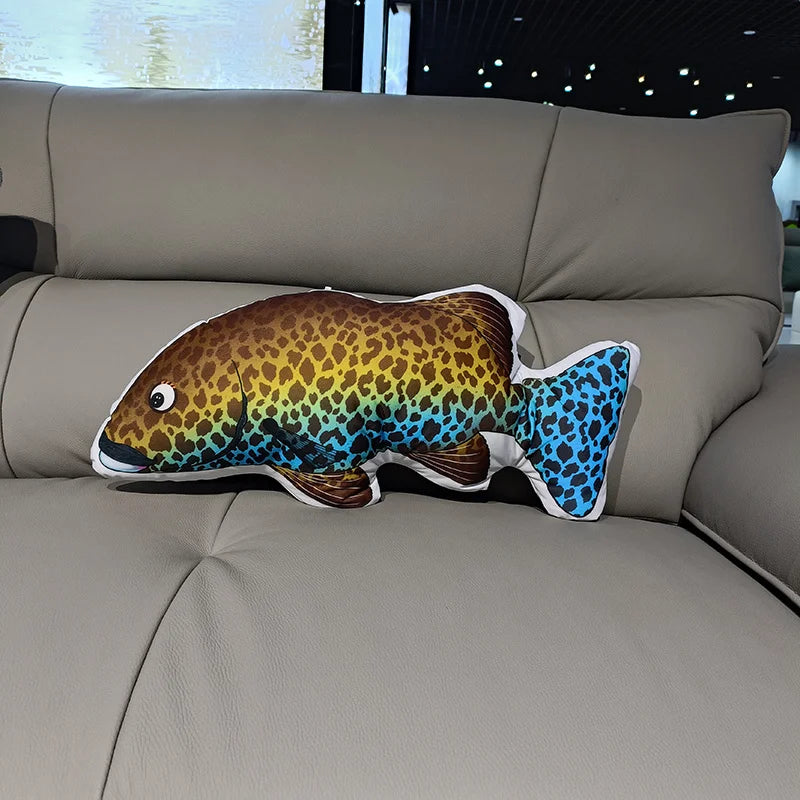 Soft Plush Fish Pillow with Colorful Marine Design