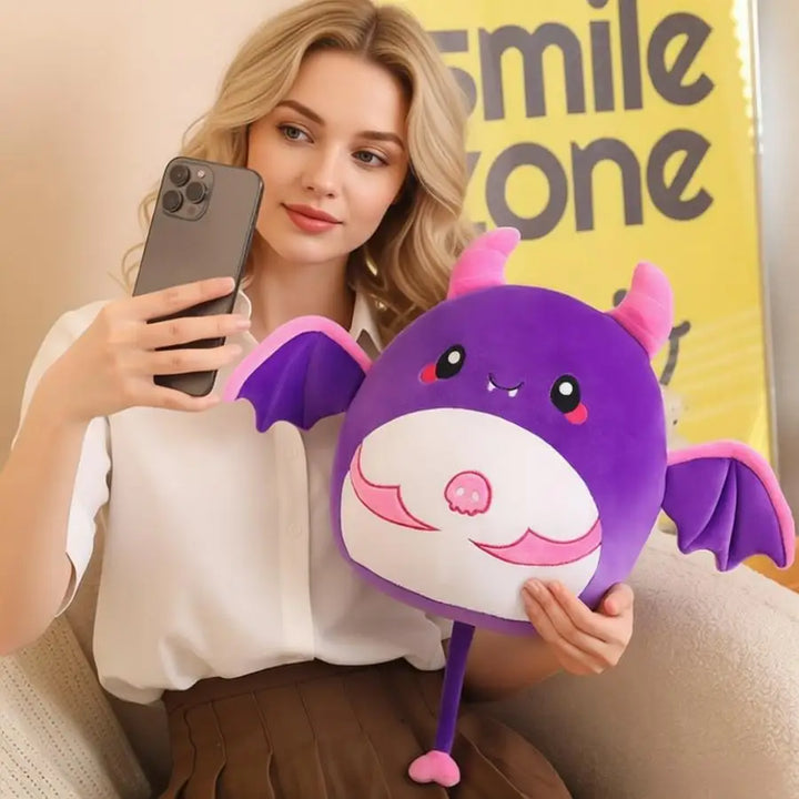 Squishy Purple Bat Plush Toy with Pink Wings