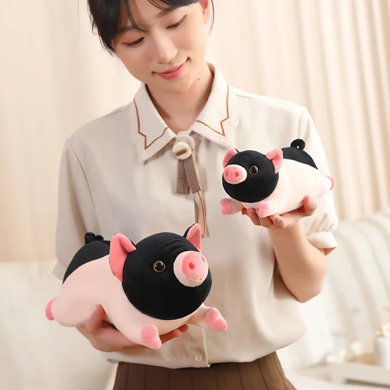Soft Black and Pink Pig Plush Pillow