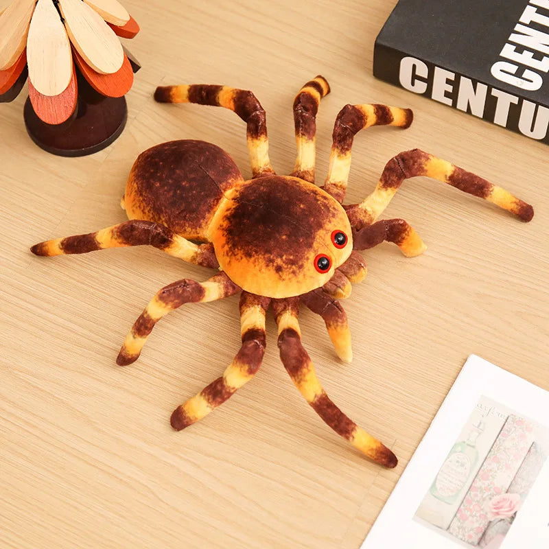 Blue Striped Plush Spider with Red Eyes