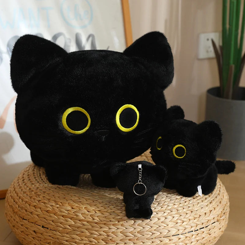 Adorable Black Cat Plush with Yellow Eyes